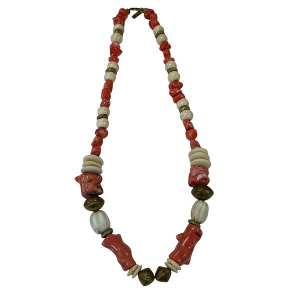Lee Milward Designs Coral Cream Bronze Beaded Statement Necklace - Picture 3 of 4